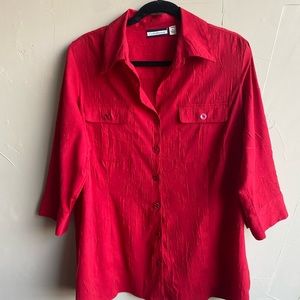 Croft & Barrow RED Blouse 3/4 button up sleeve Size 1X Great for Christmas